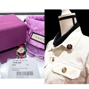 NWT Gucci Crystal Sylvie Vintage Style Web Pin Brooch